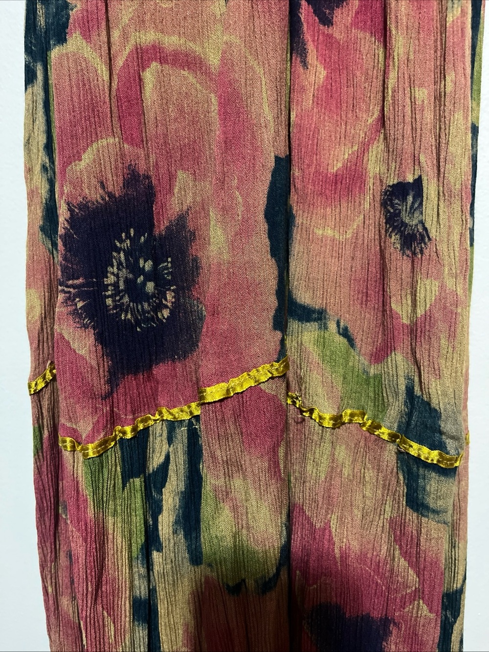 Sleeveless Floral Maxi Dress in Rose and Olive with Gold Trim - Picture 3 of 5